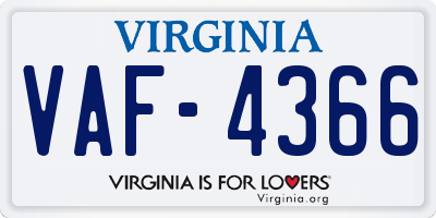VA license plate VAF4366