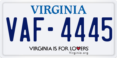 VA license plate VAF4445