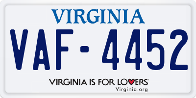 VA license plate VAF4452