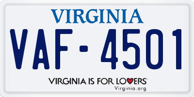 VA license plate VAF4501