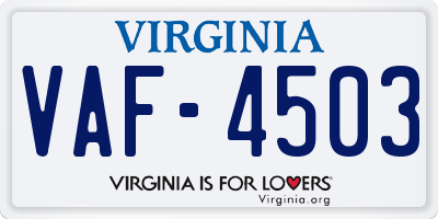 VA license plate VAF4503