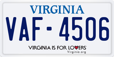 VA license plate VAF4506