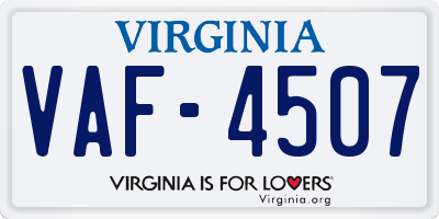 VA license plate VAF4507