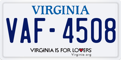 VA license plate VAF4508