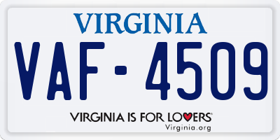 VA license plate VAF4509