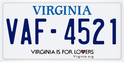 VA license plate VAF4521