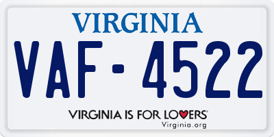 VA license plate VAF4522