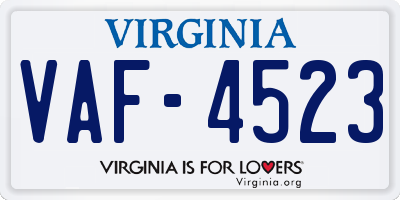 VA license plate VAF4523
