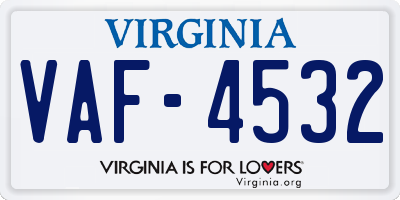 VA license plate VAF4532