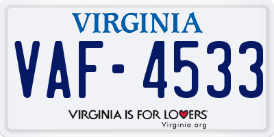 VA license plate VAF4533