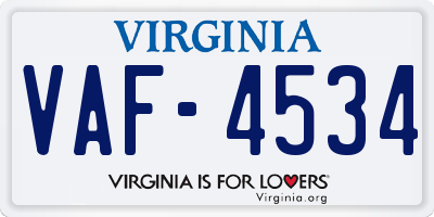 VA license plate VAF4534