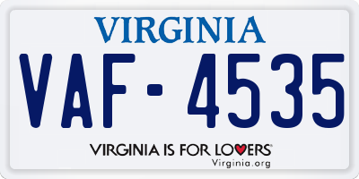 VA license plate VAF4535