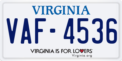 VA license plate VAF4536