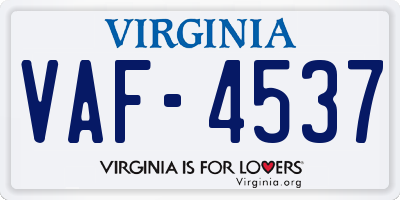 VA license plate VAF4537