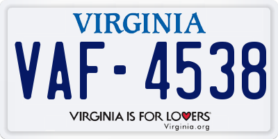 VA license plate VAF4538