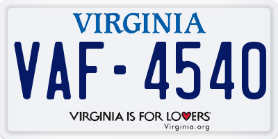VA license plate VAF4540