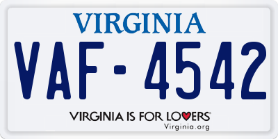 VA license plate VAF4542
