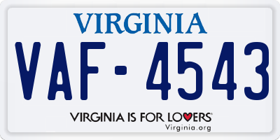 VA license plate VAF4543
