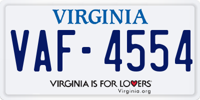 VA license plate VAF4554