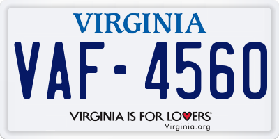 VA license plate VAF4560