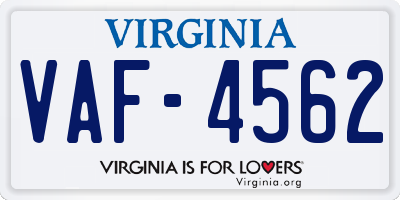 VA license plate VAF4562