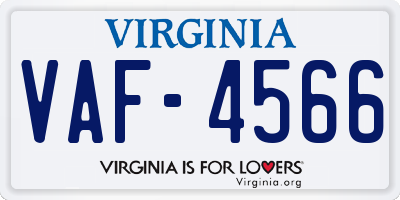 VA license plate VAF4566