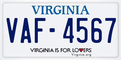 VA license plate VAF4567