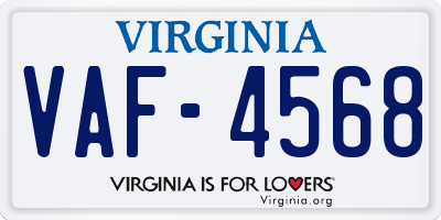 VA license plate VAF4568