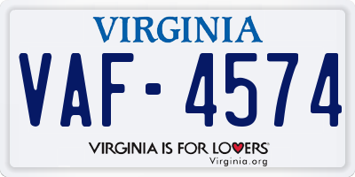 VA license plate VAF4574