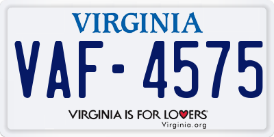VA license plate VAF4575