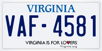 VA license plate VAF4581