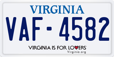 VA license plate VAF4582
