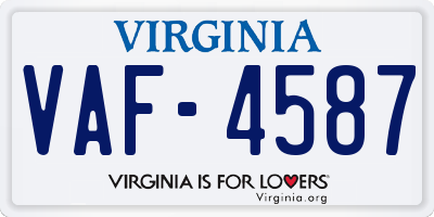 VA license plate VAF4587