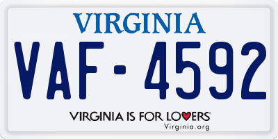 VA license plate VAF4592