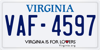 VA license plate VAF4597