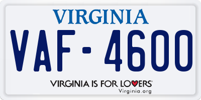VA license plate VAF4600