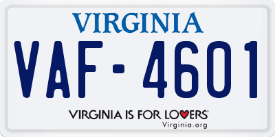 VA license plate VAF4601