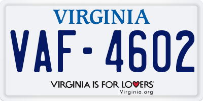 VA license plate VAF4602
