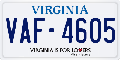 VA license plate VAF4605