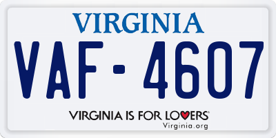 VA license plate VAF4607