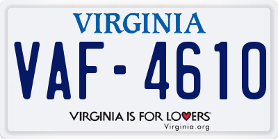 VA license plate VAF4610
