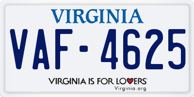 VA license plate VAF4625