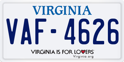 VA license plate VAF4626