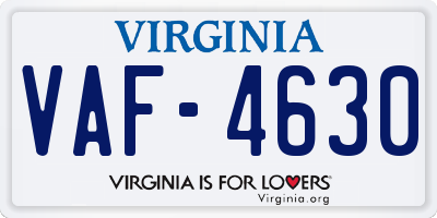 VA license plate VAF4630