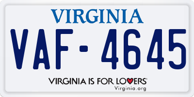 VA license plate VAF4645