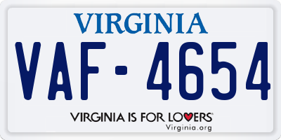 VA license plate VAF4654