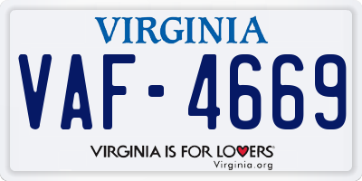 VA license plate VAF4669