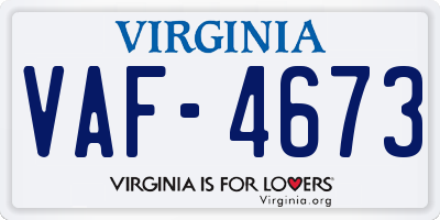 VA license plate VAF4673