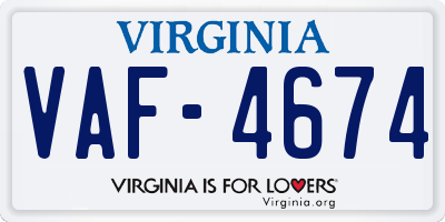 VA license plate VAF4674