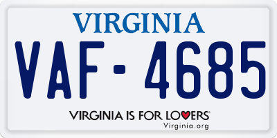 VA license plate VAF4685